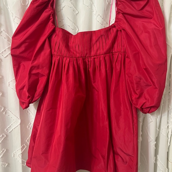 ZARA HOT PINK PUFF SLEEVES MINI DRESS SIZE S POCKETS ZIP WEDDING PARTY CRUISE - Picture 3 of 7